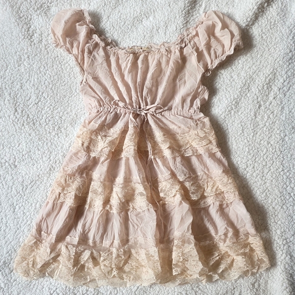 Posset pot Dresses & Skirts - Posset Pot Japanese brand pink lace babydoll layered dress with tie